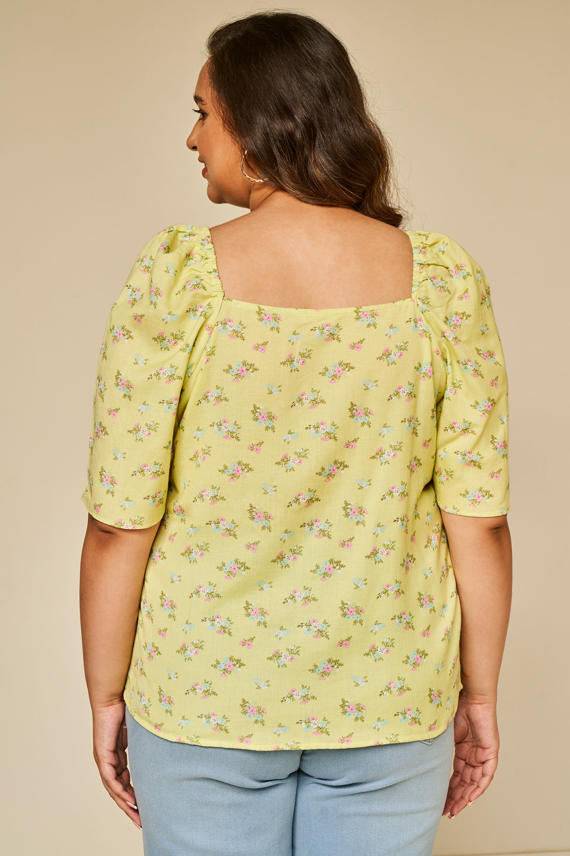 Lime Green Floral Straight Top, Lime Green, image 7